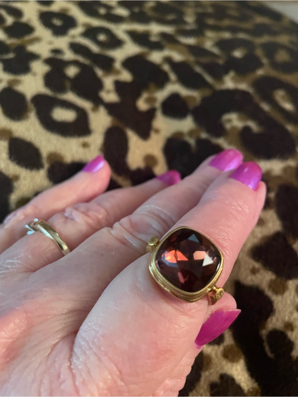 Gold Ring with Deep Garnet Cushion Gemstone